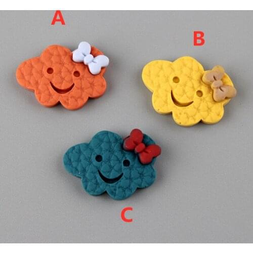 Kawaii Smiling Face Ribbon Bow Cute Cloud Resin Cabochons Colorful Flatback Embellishments Scrapbooking Clay Charm DIY 26*19mm