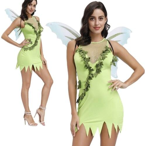 Carnival Lady Magic Fairy Elves Costume Forest Butterfly Green Elf Cosplay Halloween Stage Show Party Fancy Dress
