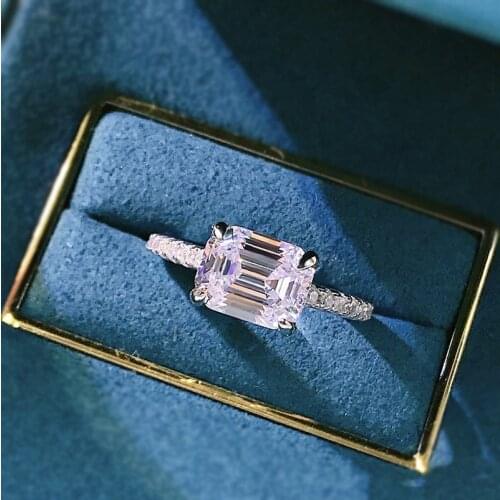 Classic 925 Sterling Silver Asscher Cut 7*9 MM Created Moissanite Diamond Engagement Simple Ring Ladies Fine Jewelry Gift