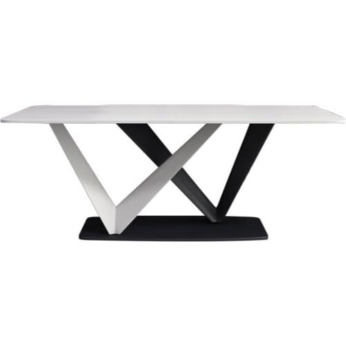 Rock plate dining table and chair combination black and white double V rectangular dining table household