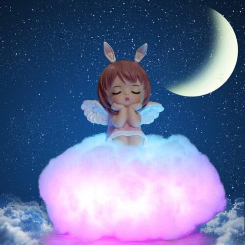 Creative Angel on Clouds LED Night Lights Remote Control Colorful Cloud Lamp with Rainbow Effect Childrens Room Decor Lights