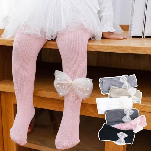 Children can open the new style lace big bow tights spring and autumn cotton cute baby toddler crawling warm breathable leggings