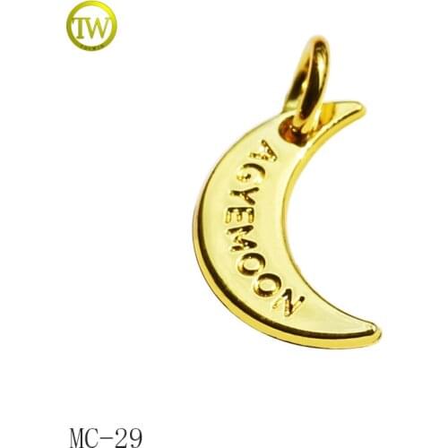 Moon shape metal tags for jewelry, Metal logo tags for clothing, Metal charm for necklace