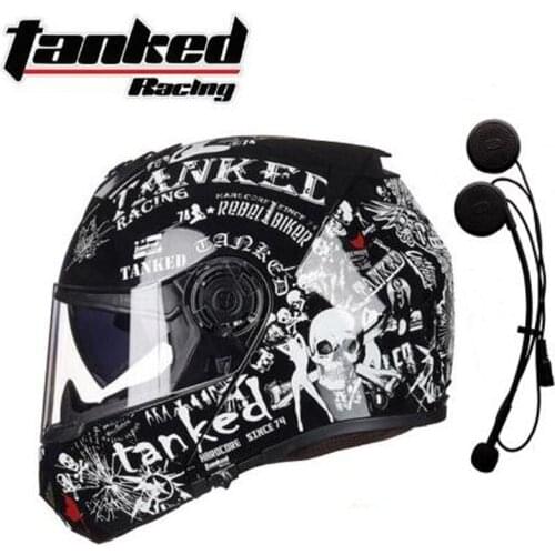 New German Tanked Racing with Bluetooth Motorcycle Helmets Men Antifog Double Lens Full Cover Flip Up Helmet Motorbike Casque