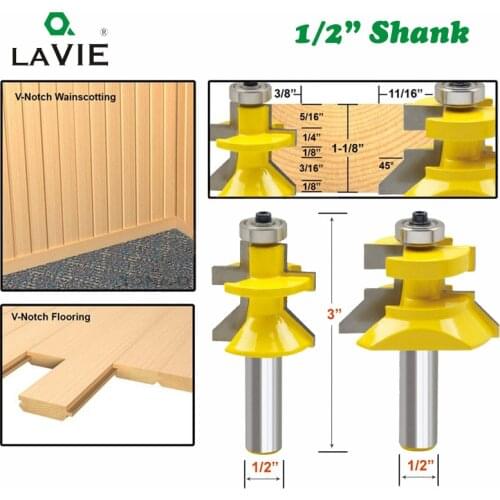LAVIE 2pcs 12mm 1/2 Shank 120 Degree Router Bit Milling Cutter Frame Groove Tenon Woodworking Engraving Wood Milling Set