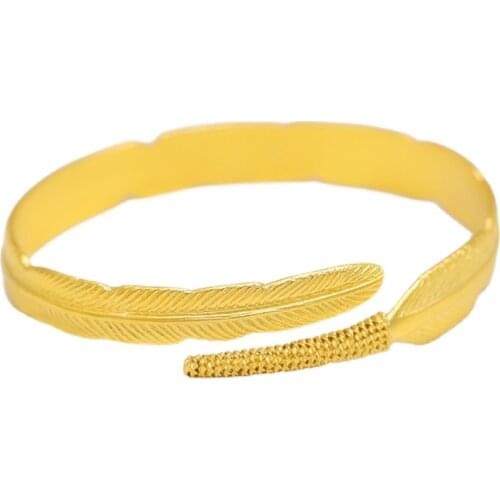 New 24K Yellow Gold Bangle 999 Gold Heavy Gold 25g Feather Bangle Women Bangle Open Size