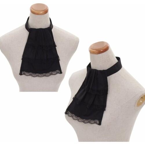New Arrival Whole Sale Black Cotton Velvet Jabot Tie Adult Medieval Cotton Lace Collar Ties Vintage Black Ties Props L0516