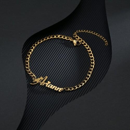 Acheerup New Personalized Name Stainless Steel Bracelets Custom Letters Nameplate Charms Thick 4mm NK Chain Jewelry Bangle Gift