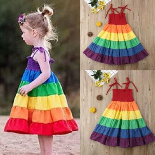 1-7Years Rainbow Newborn Kids Baby Girls Childrens Dresses Rainbow Pageant Party Princess Long Maxi Dress Clothes Summer 2019