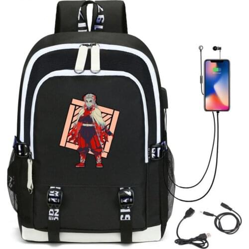 Anime Rengoku Kyoujurou Printed USB Rechargeable School Backpack Demon Slayer Character Cos Kimetsu No Yaiba Cosplay Backpack