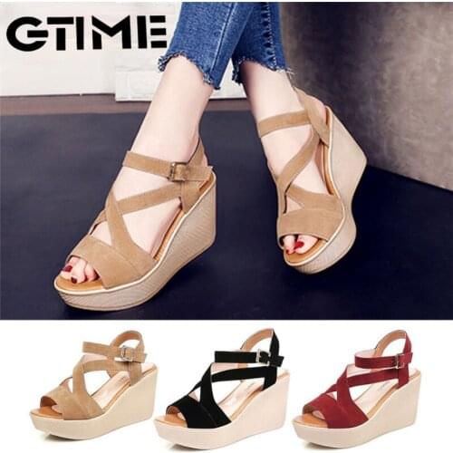 Women Ladies Women Fish Mouth Non-slip Platform Slope High Heels Sandals Buckle Strap Sandals Outdoor Style for Women#SJPAE-326