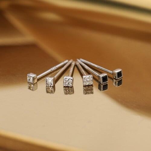 925 Sterling Silver Crystal Small Square Bead Charm Piercing Stud Earring For Women Jewelry Pendientes Accessories eh1421