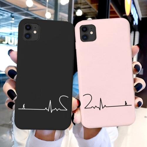 Electrocardiogram with love Couple ECG Phone Case For iPhone 6S 7 7 Plus 8 Plus SE 2020 12 11Pro Max X Xs max Xr Silicone Cover
