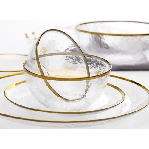 Nordic Gold-rimmed Glass Bowl Exquisite Handmade Transparent Coffee Decorative Dessert Plates Practical Multifunction Dinnerware