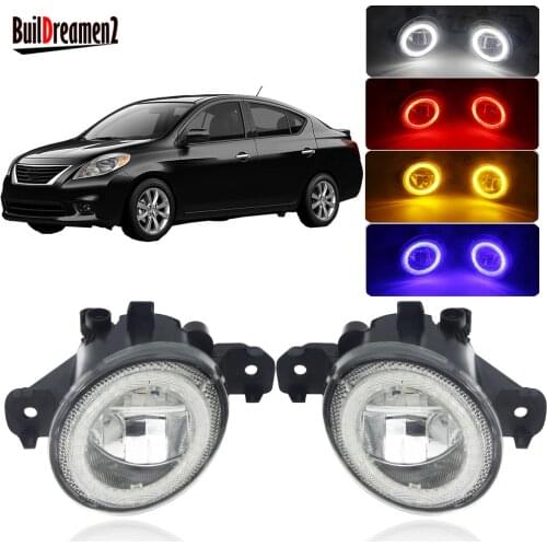 2 X LED Angel Eye Fog Light For Nissan Versa 2012-2019 Car Front Bumper Fog Lamp DRL Daytime Running Light 4000LM 12V