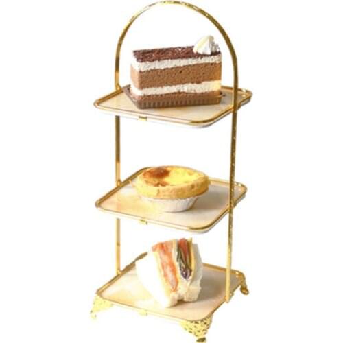 European style three-layer fruit plate dessert table multi-layer cake rack creative description gold fruit plate tea dessert