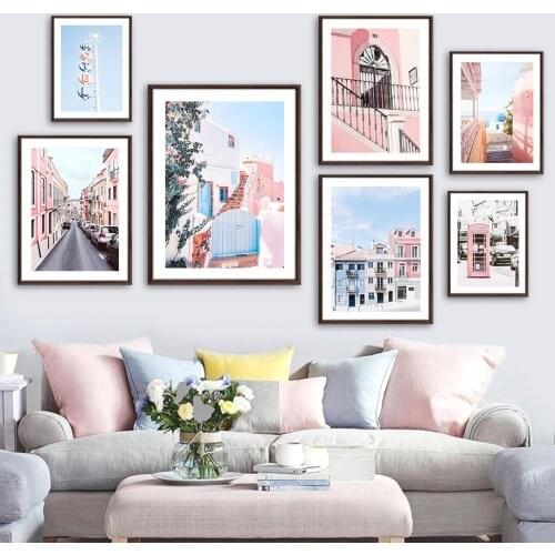 Street Sign Phone Booth Car Sky Building Wall Art Canvas Painting Nordic Posters And Prints Wall Pictures For Living Room Decor