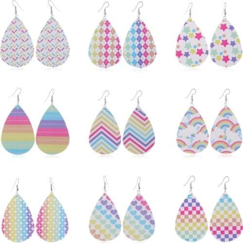 Vintage Colorful Star Heart Teardrop PU Leather Earrings for Women Statement Dangle Earring Bohemia Fashion Jewelry Accessories