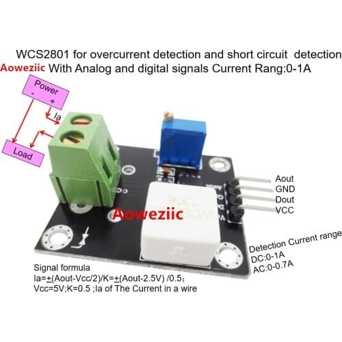 WCS2801 for overcurrent detection and short circuit detection With Analog and digital signals Current Rang:0-1A 2V/1A