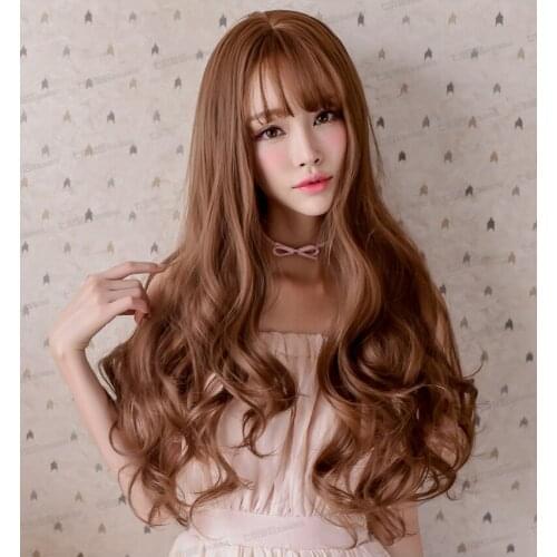 Japanese and Korean Wig Female Long Roll Big Wave Korean Air Bangs Realistic Synthetic Wigs