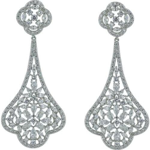 Full 5A CZ Cubic Zirconia Drop Dangle Bridal Wedding Earring for Women Prom Jewelry Accessories 925 Silver Pin CE10577