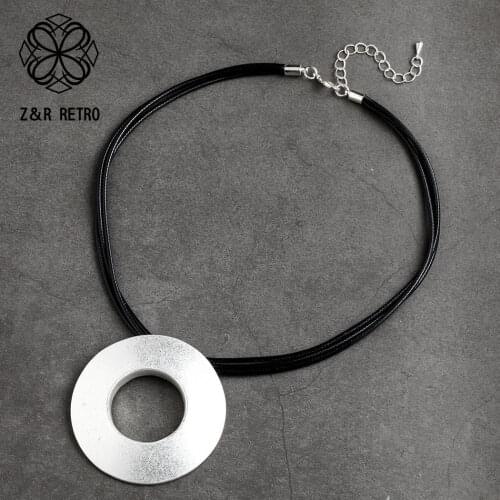 2020 Silver Color Round Pendants Choker Necklaces Rope Chain For Women Accessories Simple Handmade Jewelry Suspension Decoration