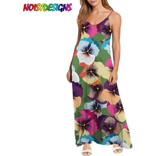 NOISYDESIGNS Elegant Floral Print Pansy Flowers Women Dress Summer Spaghetti Strap Dress Loose 2021 Sexy Sleeveless Vestidos