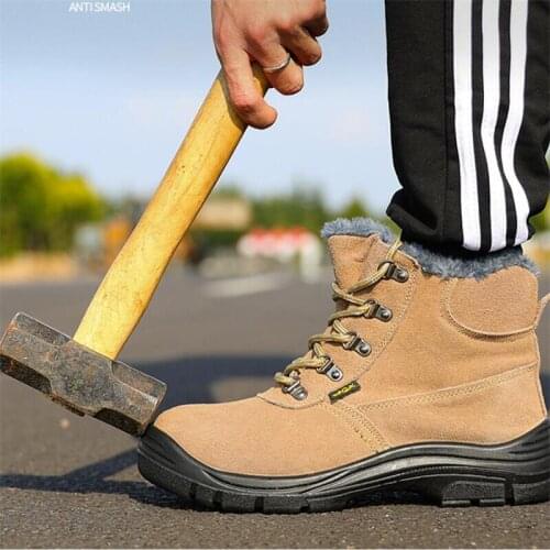 Winter Safety Work Boots Steel Toe Working Men Boots Warm Add Velvet Cold Protective Non Slip Anti Smashing Puncture Proof Shoes