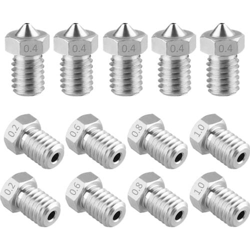 13pcs Stainless Steel 3D Printer Nozzles 0.2/0.4/ 0.6/0.8/1.0 mm Extruder Nozzle Print Head for E3D Makerbot