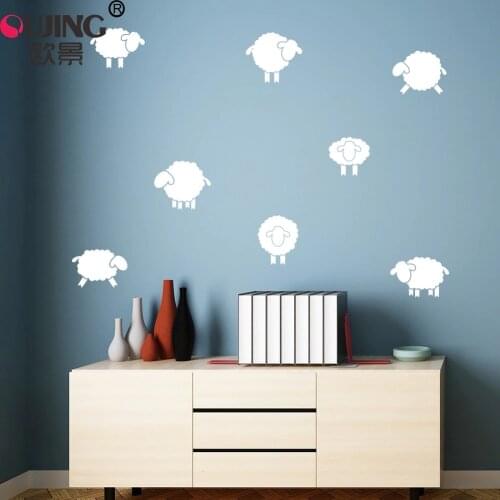 16pcs/set Easy to Apply Cartoon Animal Sheep Shape Wall Stickers For Kids Children Rooms Wall Decals DIY PVC Removable Art Mural