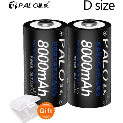 2pcs Type D Battery 8000mAh 1.2v D Size Rechargeable Battery Ni-MH NiMh Ni MH Battery For Toy Flashlight Instruments Gas Cooker