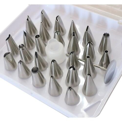 26PCS Stainless Steel Decorating Mouth Converter Nozzles Rose Cupcake Cream Pastry Baking Tool Cake Decorating DIY Tool