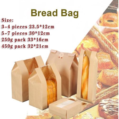 5pcs Kraft Paper Bread Packaging Bag Baking Square Bottom Pastry Toast Package Food Storage Bags for Sandwich Candies Biscuits