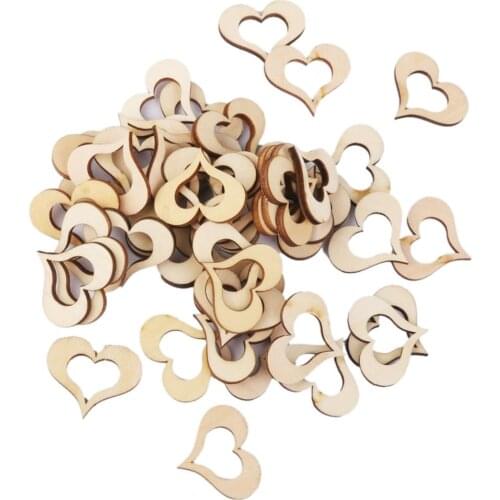50pcs 30mm Blank Hollow Wooden Heart Corazones Manualidades Embellishments Crafts Lovely Peach Heart Craft (Wood Color)