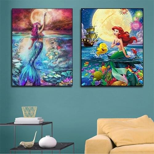 5D Diamond Painting Cartoon Cross Stitch Mermaid Picture Of Rhinestones Full Diamond Embroidery Mosaic Needlework Craft Gift DIY