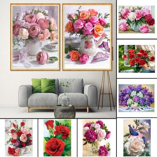DIY 5D Diamond Painting Flower Vase Rose Cross Stitch Kit Full Drill Embroidery Mosaic Picture of Rhinestones Home Decor Gift