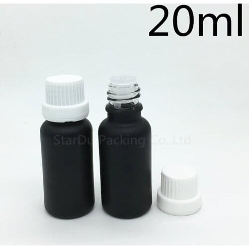 Free Shipping 10pcs 20ML Black Frosted Glass Bottle 20ml Vials Essential Oil Bottle white tamper evident cap Perfume bottle