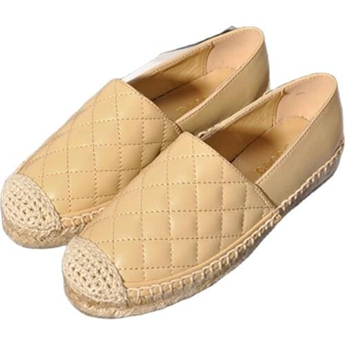 New Designer Fashion Genuine Leather Womens Espadrilles Casual Lady Flat Slip-on Loafers Slip Gingham Breathable Walking Shoes