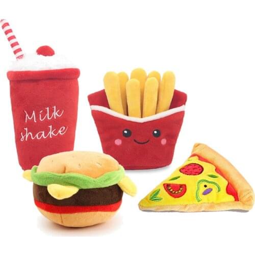 Dog Squeak Toys French Fries Burger Plush Dog Toys Funny Interacative Squeak Chew Bite Puppies Toy Pets Supplies