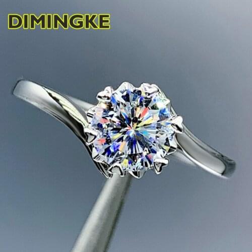 DIMINGKE 1CT 6.5MM D Moissanite Twisted Ring Passed Diamond Test S925 Silver Fine Jewelry Wedding Cocktail Party