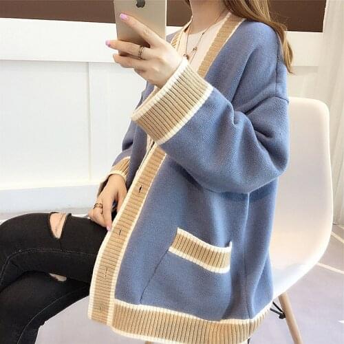 Womens Cardigan Knitted Oversized Korean Fashion Sweater Women Fall Winter Long Sleeve V-neck Casual Knitwear Female Coats