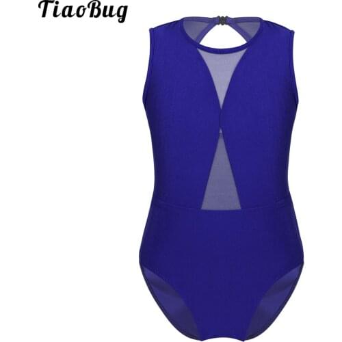 TiaoBug Kids Girls One-Piece Sleeveless Mesh Keyhole Back Ballet Dance Bodysuit Dress Gymnastics Leotard Jumpsuit Stage Costume