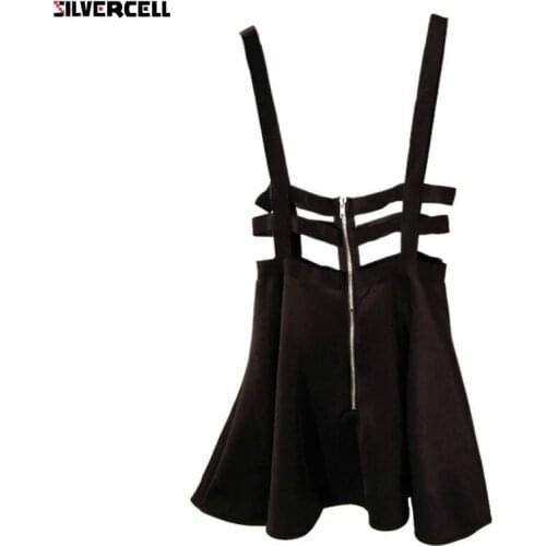 Korean Style Retro Hollow Mini Skater Cute Women Suspender Clothes Straps High Waist Skirt 6 Colors