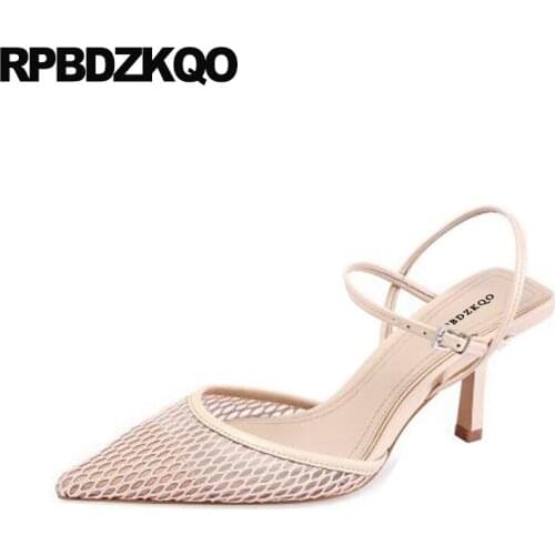 Fashion Size 10 Holiday Mesh Designer Summer Large 11 Two Strap Sandals Women Closed Toe Stiletto Shoes Pumps Nude High Heels