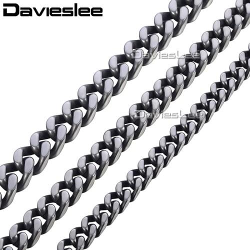 Davieslee Mens Necklace Chain Curb Cuban Stainless Steel Chain Necklaces for Men Gunmetal 2018 Dropshipping 8 10 12mm LKNM142