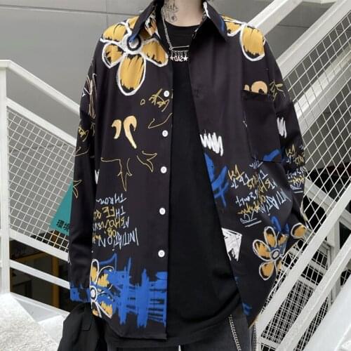 2021 New Retro Commuter Street Washed Mens And Womens Shirts Long-Sleeved Ins Dark Trend Graffiti Printed Shirt Loose Jacket