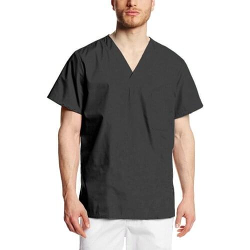 Mens Uniform Nurse 2021 Solid Color Short Sleeve V-neck Tops Nursing Working Uniform T-shirts Fashion Summer Uniformes Clinicos