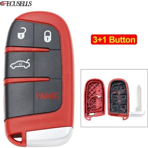 New Replacement 3+1/4 Button Remote Smart Key Shell Case for Chrysler 300 for Jeep for Dodge Challenger Charger Dart Durango Red