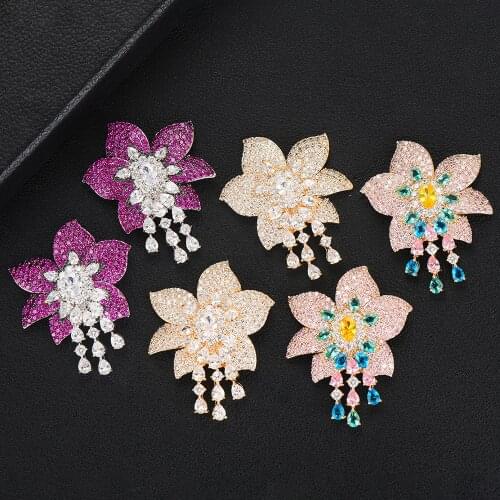 LARRAURI Luxury FLower Cubic Zirconia Crystal Statement Earrings For Women Wedding Dubai Bridal Earrings Jewelry 2020