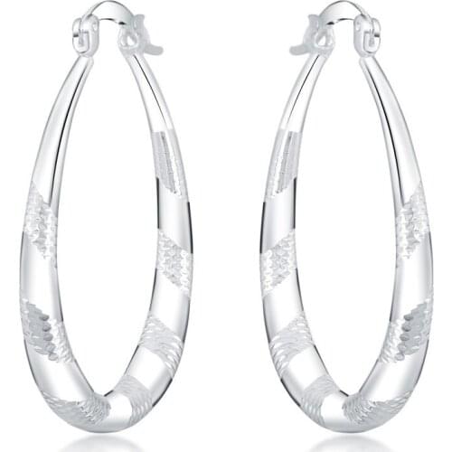 40MM U Shaped 925 Sterling Silver Corrugated Big Ring Earrings For Woman Fashion Charm Christmas Jewelry Gift